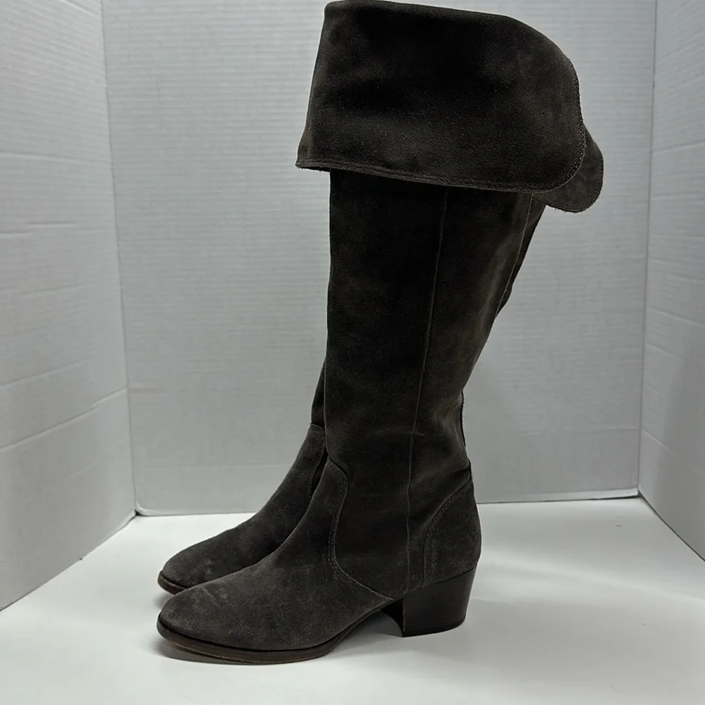Frye Clara Boots Tall Over the Knee High Heeled Boot Shoes Suede Gray Size 7